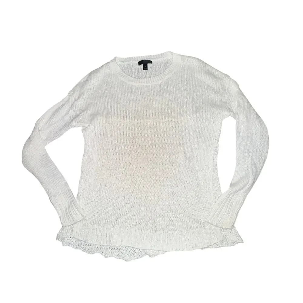 J Crew Corded Sweater Women's Size XS White Open Knit 100% Linen Textured